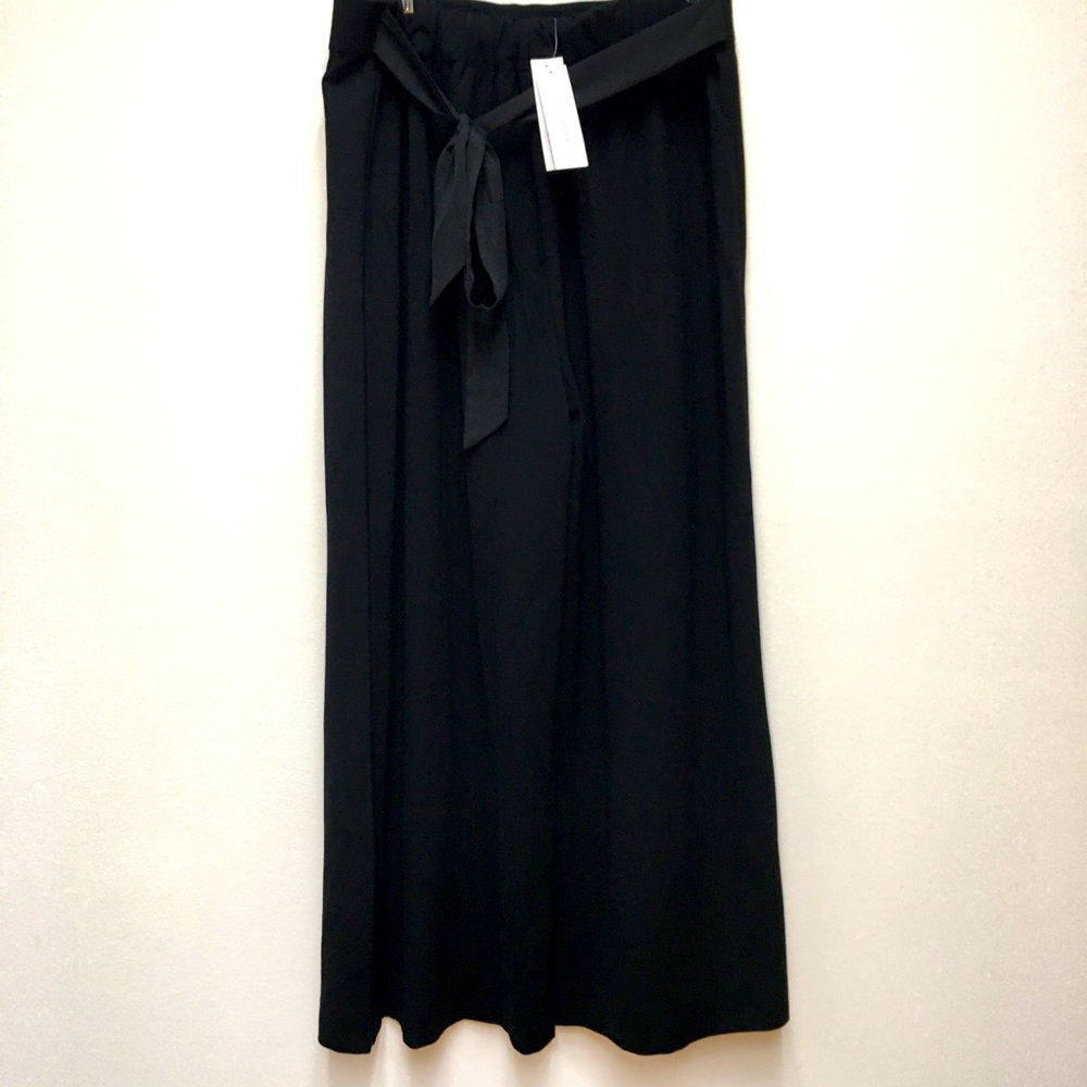 Joan Vass Wide Leg Pull On Pants 16 Black Lagenlook Casual Stretch Office Work